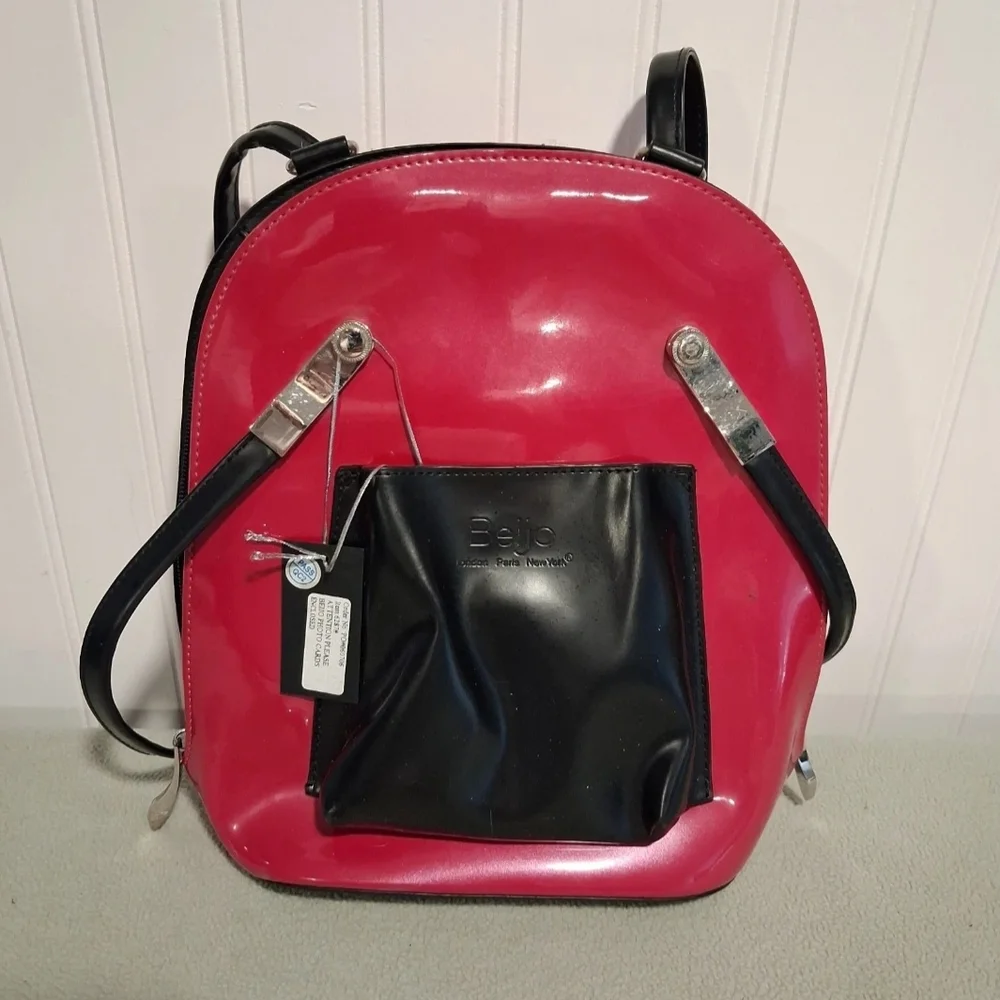 Beijo Pink and Black Patent Backpack